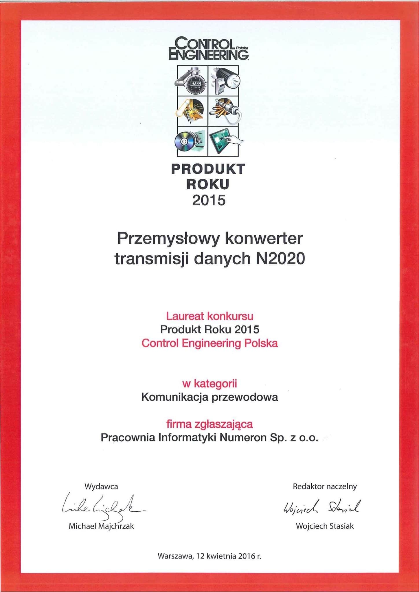 Urządzenie N2020 zwyciężyło w swojej kategorii w konkursie Produkt Roku 2015